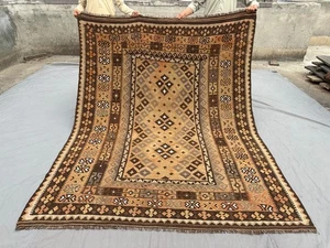 6'6 x 8'2 ft Vintage Handmade Kilim Rug Terracotta Faded Tribal Geometric Rug - Picture 1 of 10