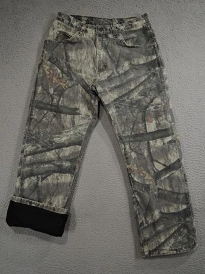 Wrangler Jeans Mens 32x32 Green Mossy Oak Camo Straight Fleece Lined Hunting - Image 1 of 4