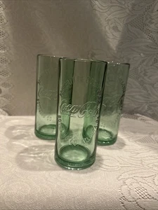 Property of Coca Cola Atlanta Ga Thick Green 16 Oz Glasses - Set of 3 - Picture 1 of 8
