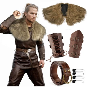 Wikinger Umhang Kostüm Herren mit Mittelalter Renaissance Gürtel und Armschienen Wickelkönig... - Bild 1 von 7
