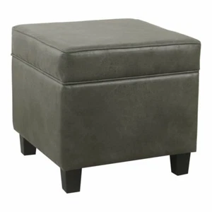 HomePop Square Transitional Faux Leather Ottoman with Lift Off Top in Gray - Picture 1 of 8