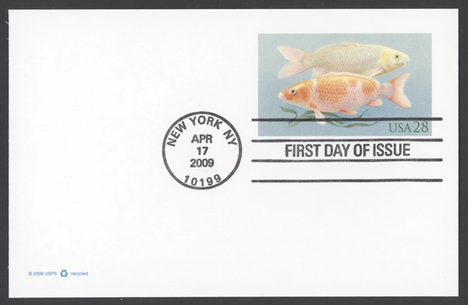 2009 US Scott #UX555 28c Koi Fish Postal Card FDC - Image 1 of 1