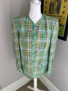 Vintage Herbert Grossman Jacket Womens 12 Green & Blue Tweed Blazer - Picture 1 of 7