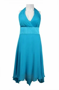 Donna Ricco Surplice Halter Silk Chiffon Party Dress Size 14W Turquoise NWT $168 - Picture 1 of 2