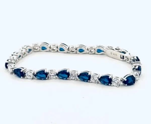 Elegante brazalete de tenis de plata de ley 925 con zafiro azul y circonita cúbica, clase de seguridad de 7,5” - Imagen 1 de 11