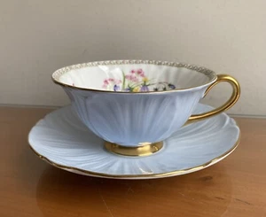 Shelley Bone China Blue Oleander Wild Flowers Cup & Saucer Gold Trim 1940-1966 - Picture 1 of 10
