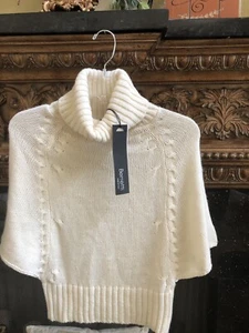 Berretti Ecru Sweater Short Cape Look Italy Medium Turtleneck Warm NWT - Picture 1 of 8