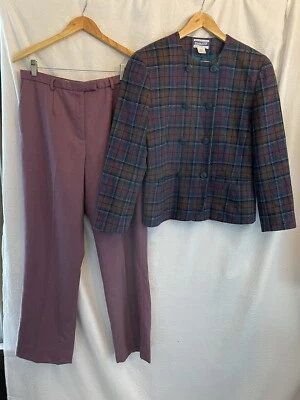 Pendleton Pant Suit Plaid Jacket Purple Pants 10 Wool - Image 1 of 4