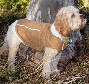 Dog coat jacket faux suede tan, fleece lining - xsmall 20cm -xxlarge 45cm NEW - Picture 1 of 3