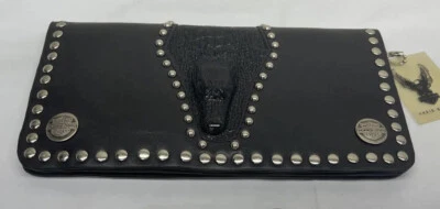 Cartera de motociclista camionero negra 8” de largo 3D cocodrilo imitación cuero remaches Foto 1 de 4