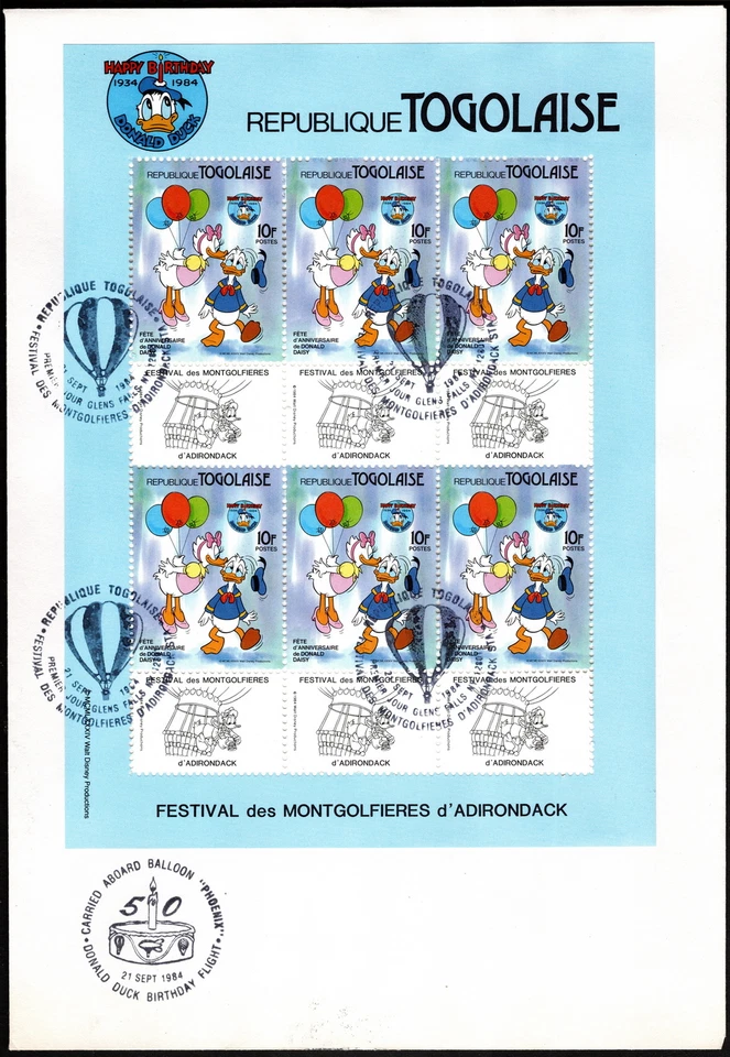 Togo - 1984 - 10f Disney Donald Duck's 50th Birthday Miniature Sheet FDC # 1234 - Image 1 of 1