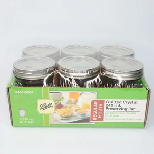 Kugel Gesteppt Kristall Gelee Gläser Glas Normale Öffnung mit Deckel Bänder 8 Unzen, 6er Pack - Bild 1 von 11