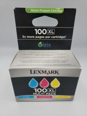 3 Pk Lexmark 100XL Cyan Magenta Yellow Cartridge for Lexmark Printers NEW in Box - Image 1 of 4