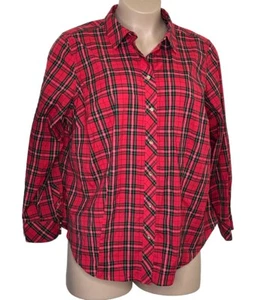 Talbots Size 18 Cotton Button up Blouse Red and Green Tartan Plaid Long Sleeve - Bild 1 von 10