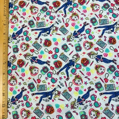 BTY Nickelodeon Viacom Jojo Siwa Tech White Pink Blue Fabric Material - Image 1 of 4