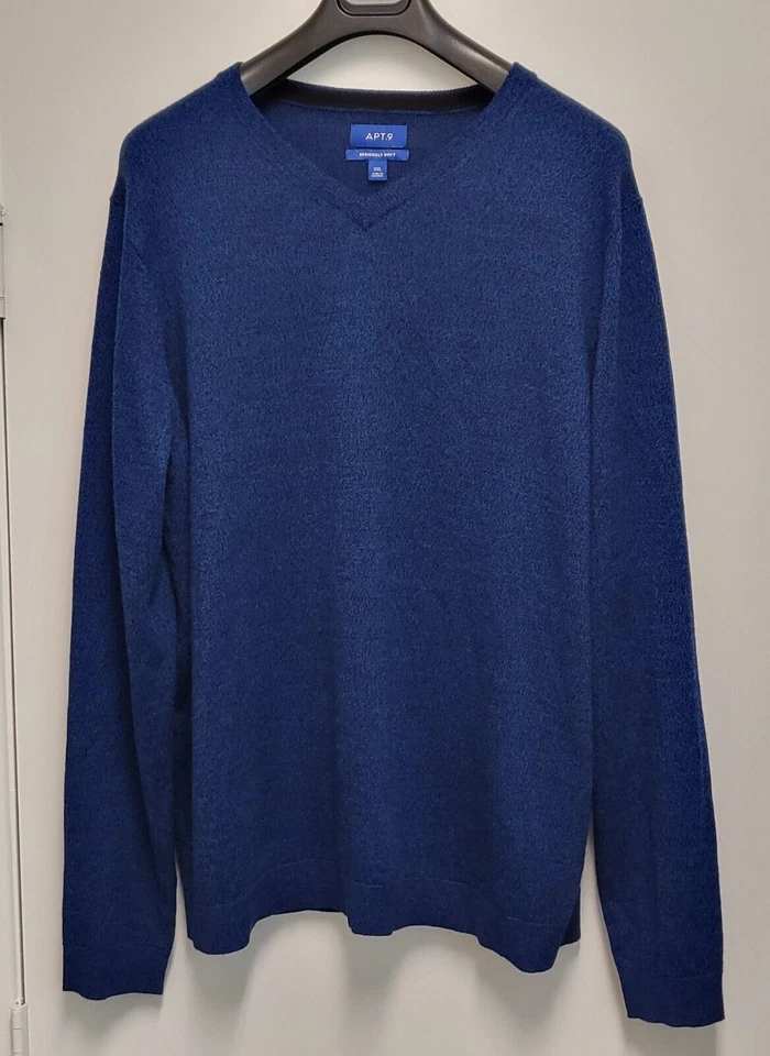 Apt 9 Mens Sweater Merino Wool Blend XXL Pullover Seriously Soft Heathered Blue - Image 1 of 4