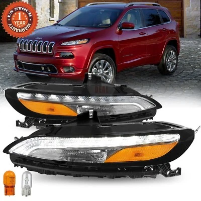 Fits Jeep Cherokee 2014-2018 DRL Running Lights w/ Signal Lamps - Chrome Housing — 第 1/4 张图片