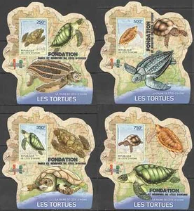 LX257 IMPERF SILVER 2014 IVORY COAST SEA TURTLES #1524-7 UV CARDBOARD 4BL MNH - Picture 1 of 3