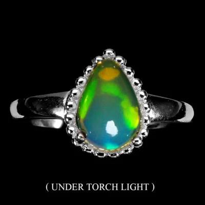 925 Sterling Silver Ring Pear Fire Opal Full Flash 10x7mm Gemstone Jewelry 8 - Image 1 of 4