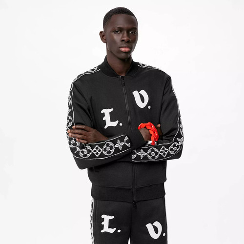 LOUIS VUITTON（LV） Giacca Louis Vuitton LV fascia floreale ricamata firma nastrata nera taglia M