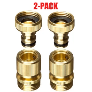 2 Pack Brass Garden Water Hose Quick Connect Fittings Faucet Adapter 3/4" - Picture 1 of 12