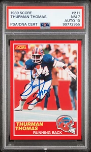 Tarjeta de novato firmada por Bills Thurman Thomas 1989 puntuación #211 PSA 7 automático 10 radiocontrol - Imagen 1 de 2