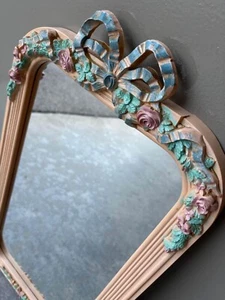 Homco Home Specchio Parete Interno Nastri Fiocchi Rose Cottagecore Shabby Chic Grand - Foto 1 di 6