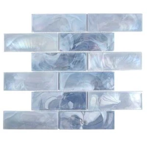 Subway Glass Tile Ocean Mist Iridescent 2x6 Bathroom Shower Wall Backsplash Blue - Picture 1 of 13