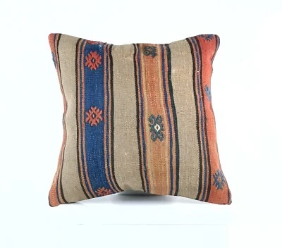18"x18" Kilim Pillow Cover  Handmade Turkish Vintage Cushion Tribal Lumbar E1382 - Image 1 of 4