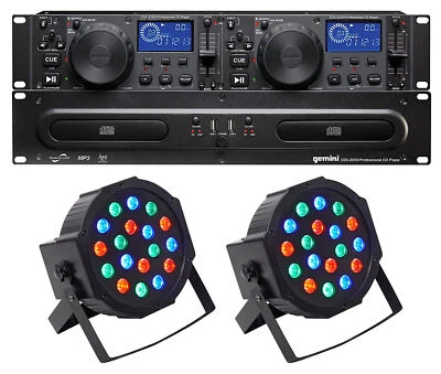 Gemini CDX-2250i DJ Dual Two Deck CD/MP3 Media Player+(2) Par Wash Up-Lights - Image 1 of 4
