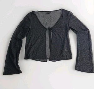 Ghanda Size M Sheer Black Tie-Front Jacket Whimsygoth Boho Retro Party Blouse - Bild 1 von 7
