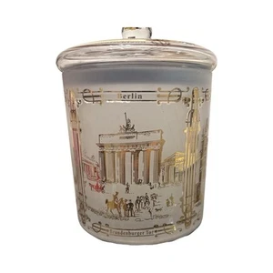 Vtg Germany Lebkuchen Schmidt Gilitzer Frosted Gold Glass Gingerbread Cookie Jar - Picture 1 of 5