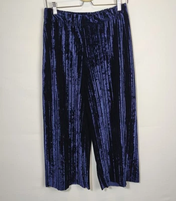 Culottes de terciopelo azul Bershka/pantalones de pierna corta ancha talla L, cintura alta elástica Foto 1 de 4