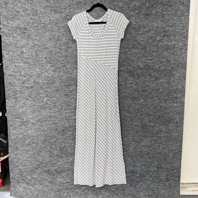 Athleta Dress Womens Small Gray White Striped Maxi Pima Cotton Vacation Summer - Image 1 of 4