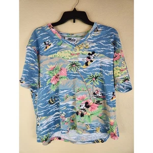 Mickey Mouse Jerry Leigh Tropical Hawaiian T-Shirt Womens Disney Resort - Foto 1 di 7
