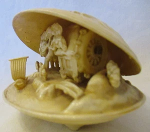 Diorama de celuloide tallado de colección concha escena asiática japonesa  - Imagen 1 de 6