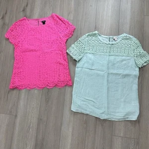 J.Crew manica corta pizzo uncinetto fascio rosa verde taglia 2 boho elegante casual - Foto 1 di 8