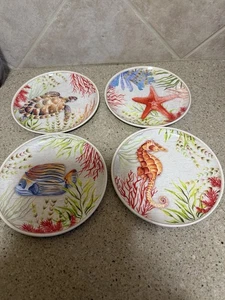 Better Homes & Garden Set of 4 Melamine Plates Sea Life Ocean New 8.5" - Picture 1 of 6
