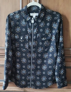 MICHAEL KORS MICHAEL BLK Shirt Paisley Print Zip-Up Front Sz P/M NEWTags VINTAGE - Picture 1 of 13