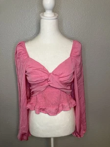Promesa Damen Bluse M Rosa Boutique Cropped Tie Back Gesmokt Ballonärmel - Bild 1 von 9