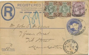 GB POSTAGE RATES 1901 QV 11 D Registered Postal Stationery LONDON to MANCHESTER - Picture 1 of 1