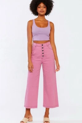 Kate Spade NY Women’s Pants 8 Pink Wide Leg High Rise Button Front Cropped Foto 1 de 4