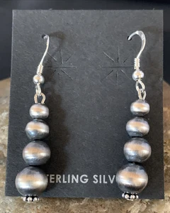 Native American Indian Sterling Silver Beads Earrings 1.5” 13201 - Picture 1 of 12