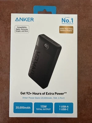 Anker - Power Bank 20,000 mAh, 15W, USB-A & USB-C w/ LED Display - Black - Image 1 of 2