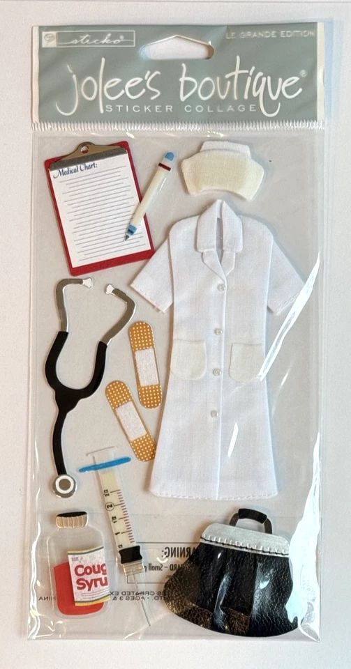 Enfermera Retro Bolso Negro Estetoscopio Gráfico Medicina Uniforme Jolee's 3D Pegatina RARO Foto 1 de 1