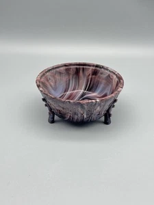 Vintage lila Schlacke Glas Stechpalme & Beeren Fuß Schale marmoriert Kompott Schale - Bild 1 von 10