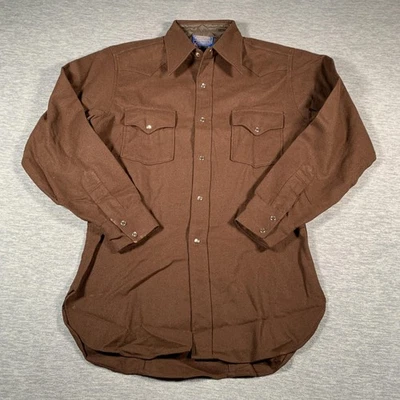 Vintage Pendleton Shirt Mens Medium Brown 100% Wool Western Pearl Snap Made USA - Image 1 of 4