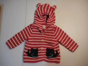 Baby Gap Whale Pocket Red and White stripe Hoodie Sweater Size 3 - 6 months - Picture 1 of 6