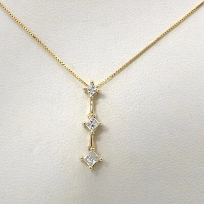 10k Gold Natural Princess Cut Diamond Journey Pendant Necklace 18in - Image 1 of 4