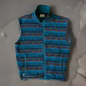 Vintage LL Bean Vest M Blue Full Zip Aztec Argyle Outdoors Hiking Colorado - Picture 1 of 8